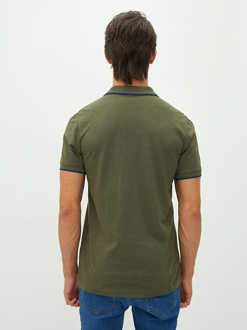 Haki Polo Yaka Kısa Kollu Pike Erkek Tişört-4