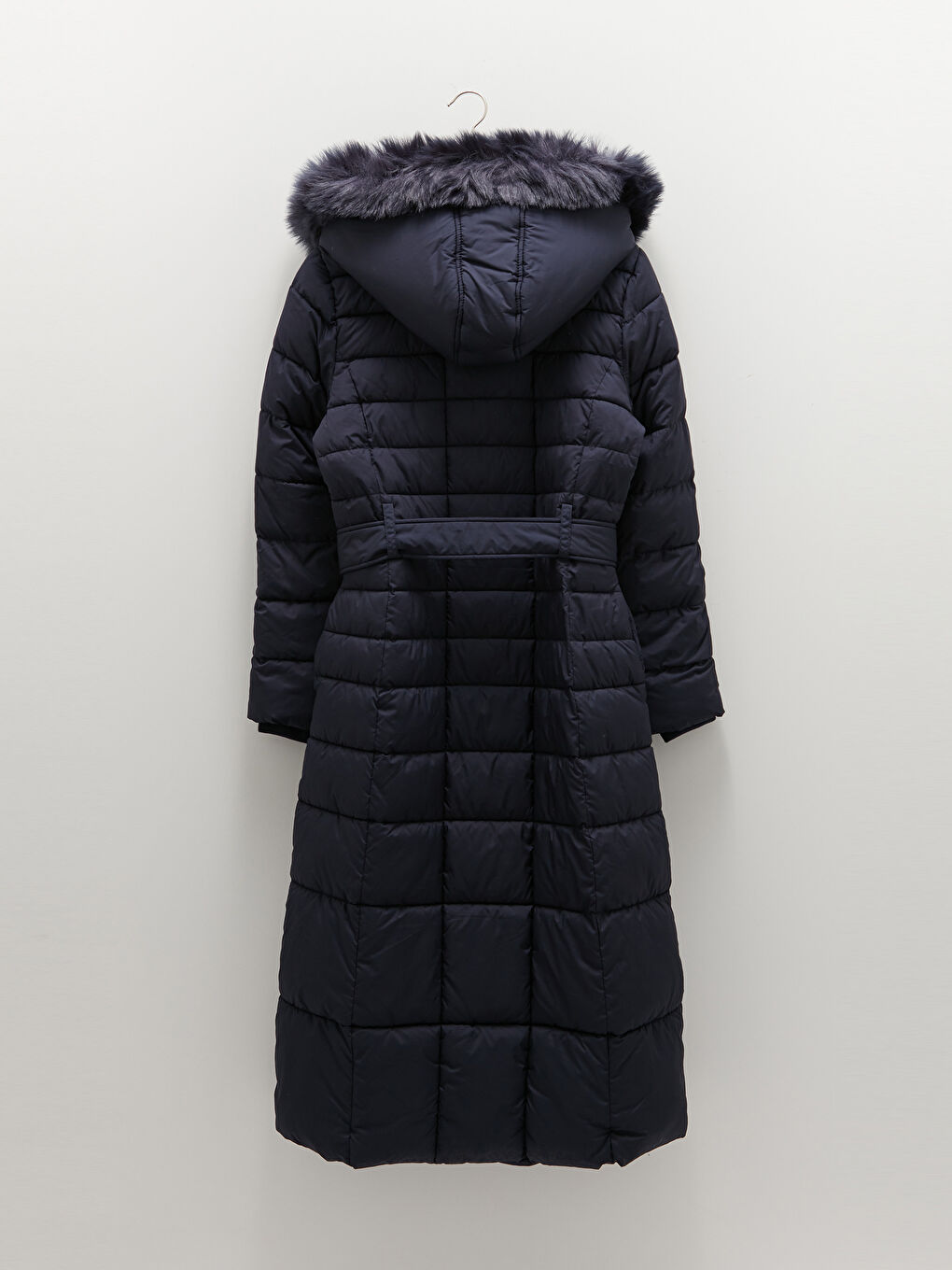 Әйелдерге арналған капюшонды жағалы ұзын жеңді пуховик пальто-7
