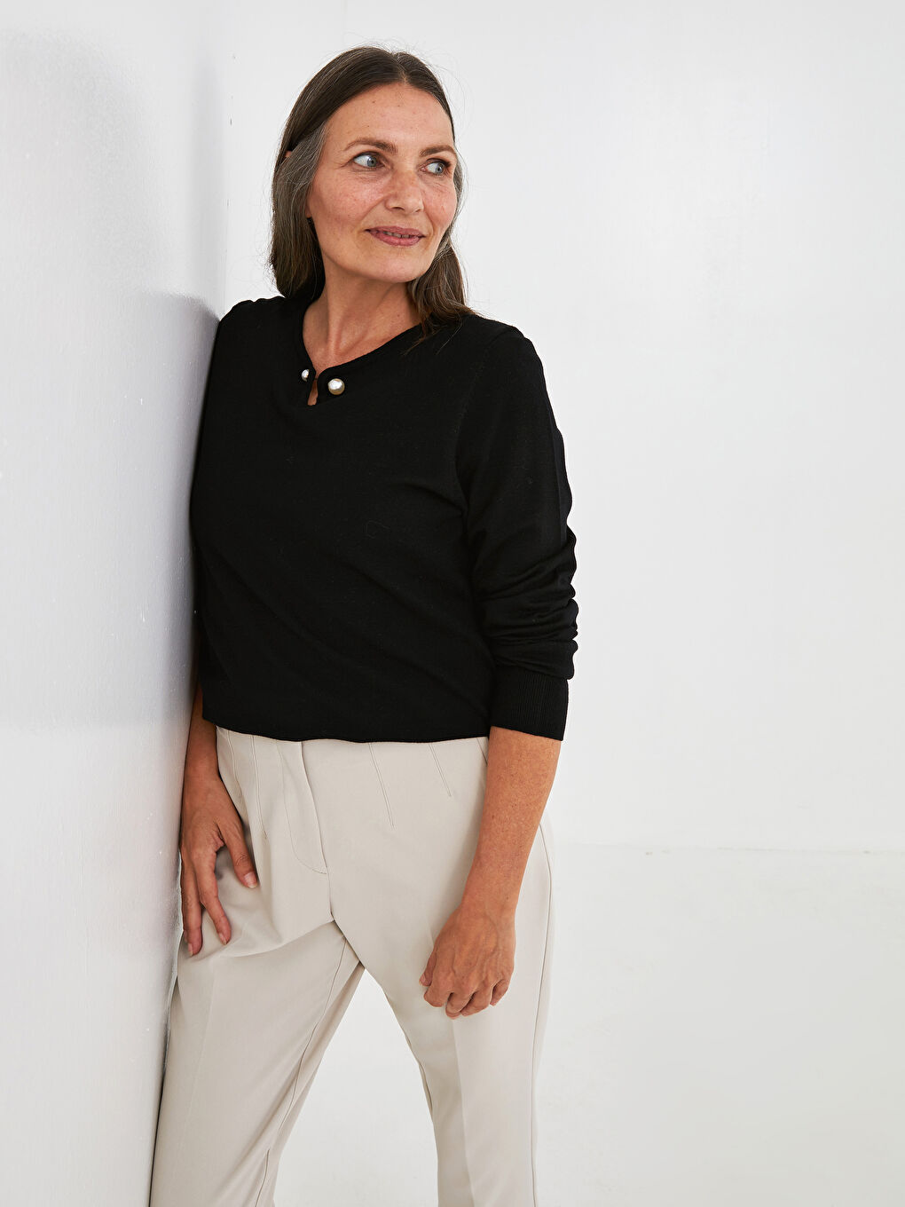 Notch Neck Women's Knitwear Sweater-3