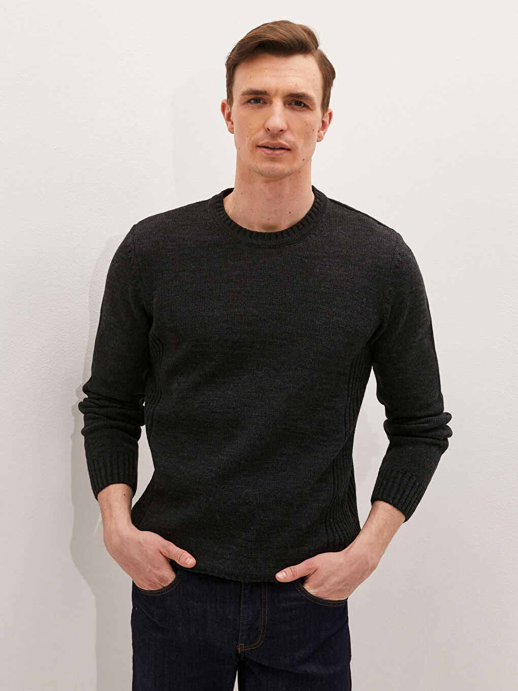 Antrasit Bisiklet Yaka Erkek Triko Kazak