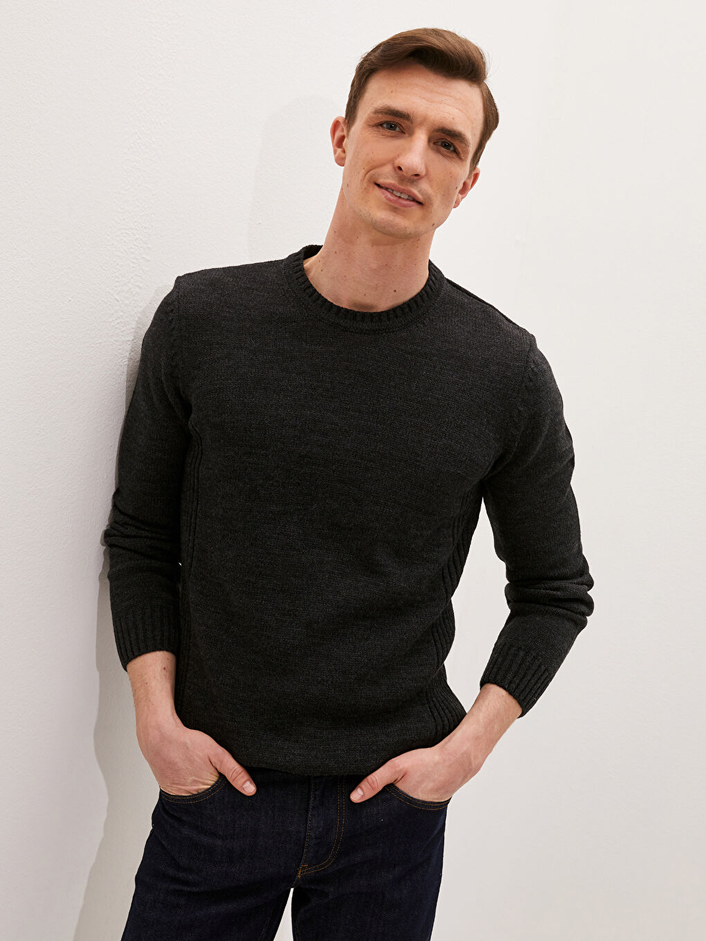 Antrasit Bisiklet Yaka Erkek Triko Kazak-1