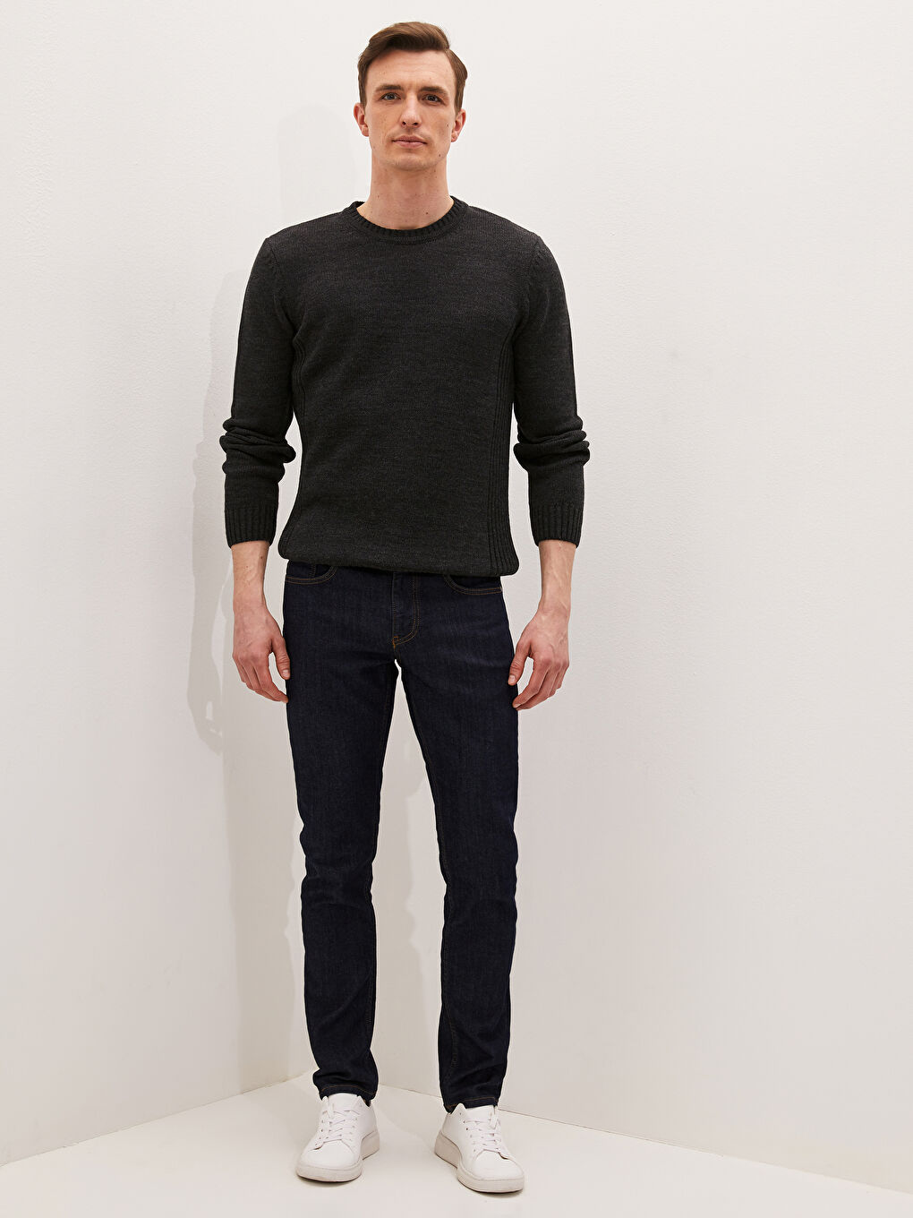 Antrasit Bisiklet Yaka Erkek Triko Kazak-2