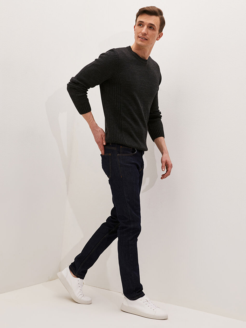 Antrasit Bisiklet Yaka Erkek Triko Kazak-3