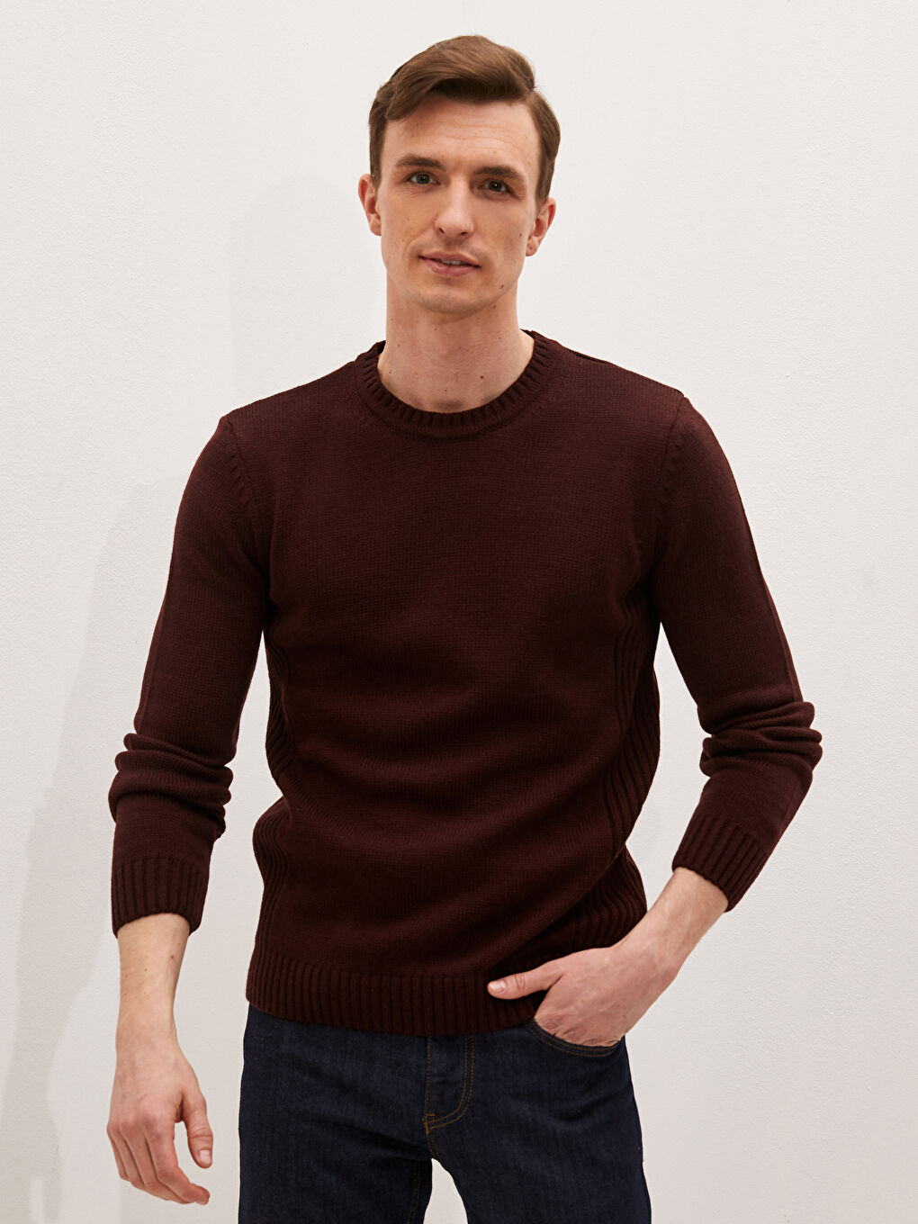 Bordo Bisiklet Yaka Erkek Triko Kazak