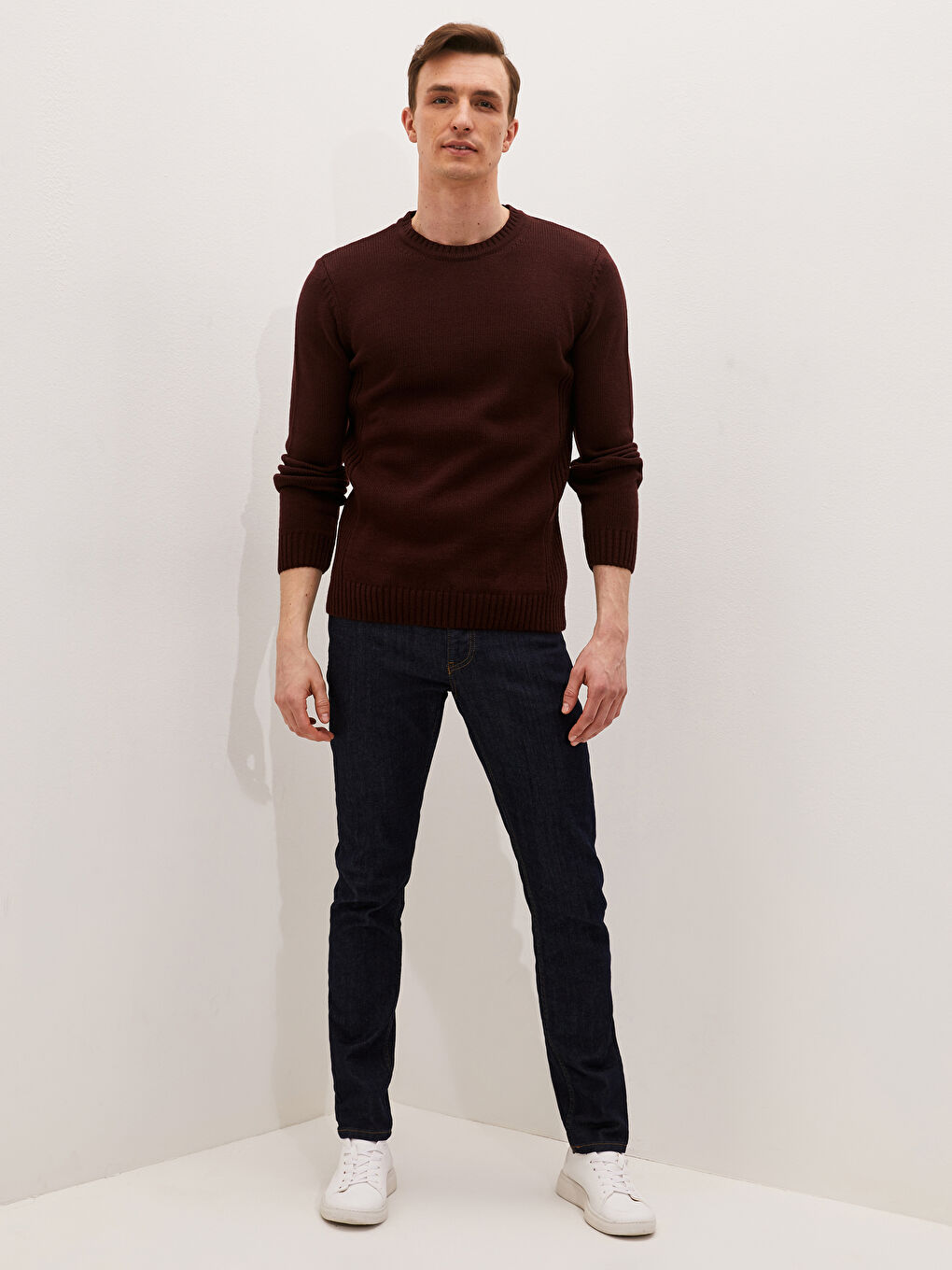 Bordo Bisiklet Yaka Erkek Triko Kazak-3