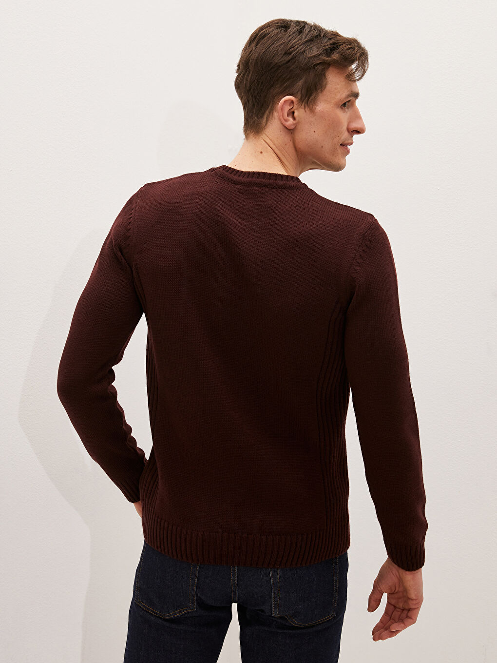 Bordo Bisiklet Yaka Erkek Triko Kazak-4