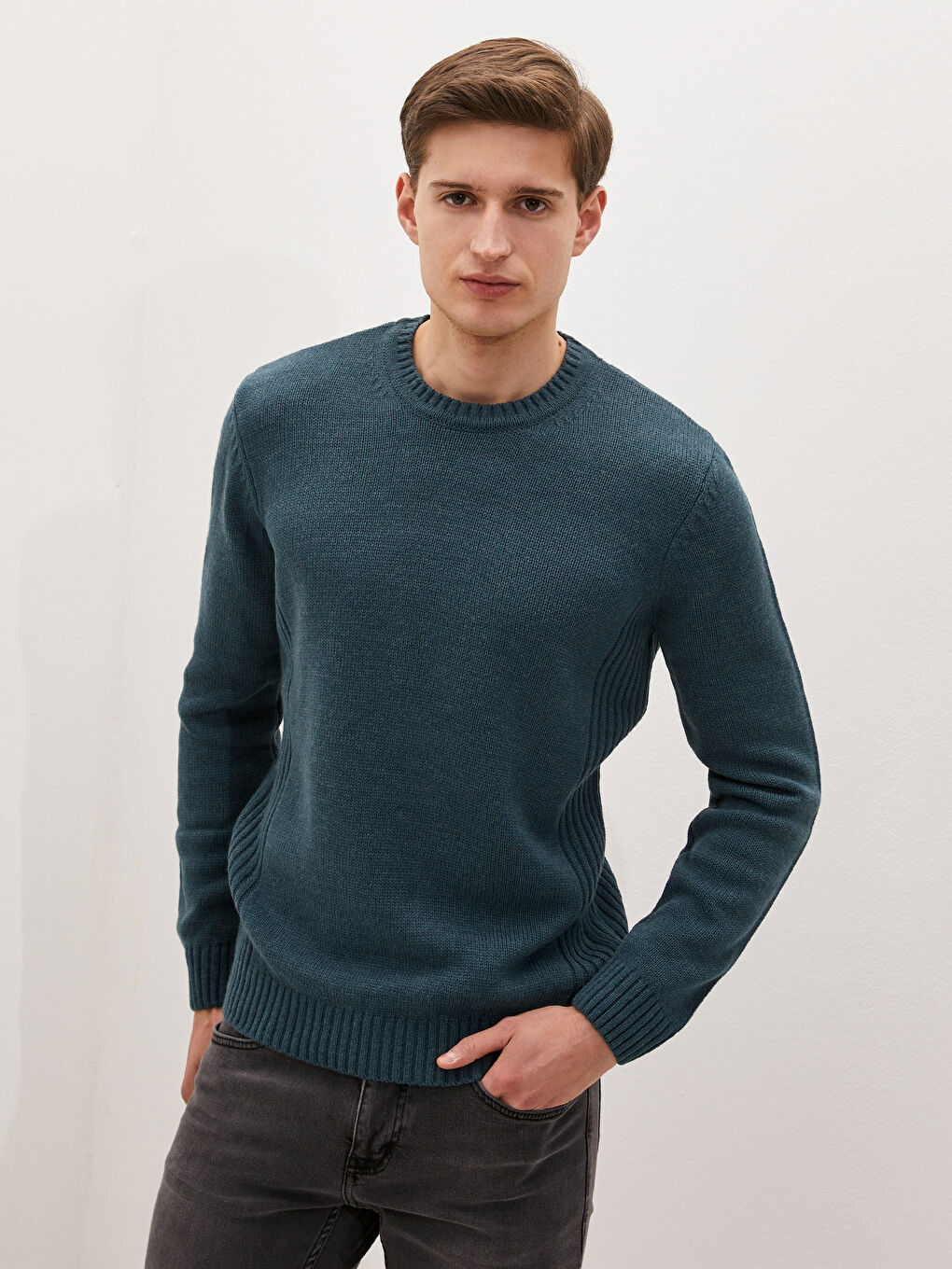 Crew Neck Long Sleeve Men's Tricot Sweater