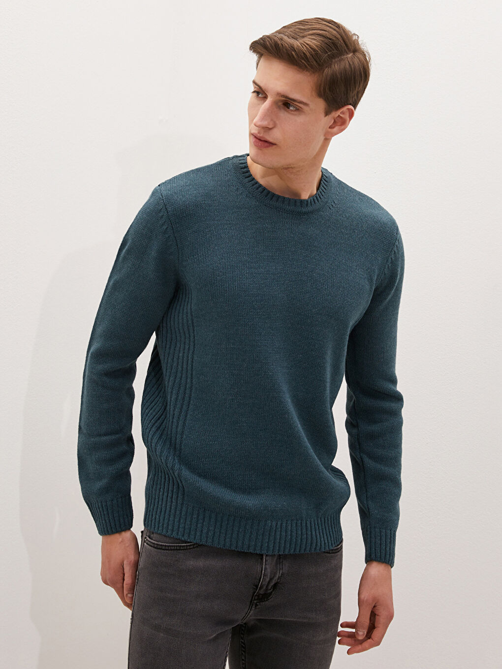 Crew Neck Long Sleeve Men's Tricot Sweater-1