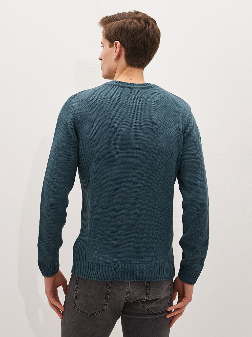 Crew Neck Long Sleeve Men's Tricot Sweater-4