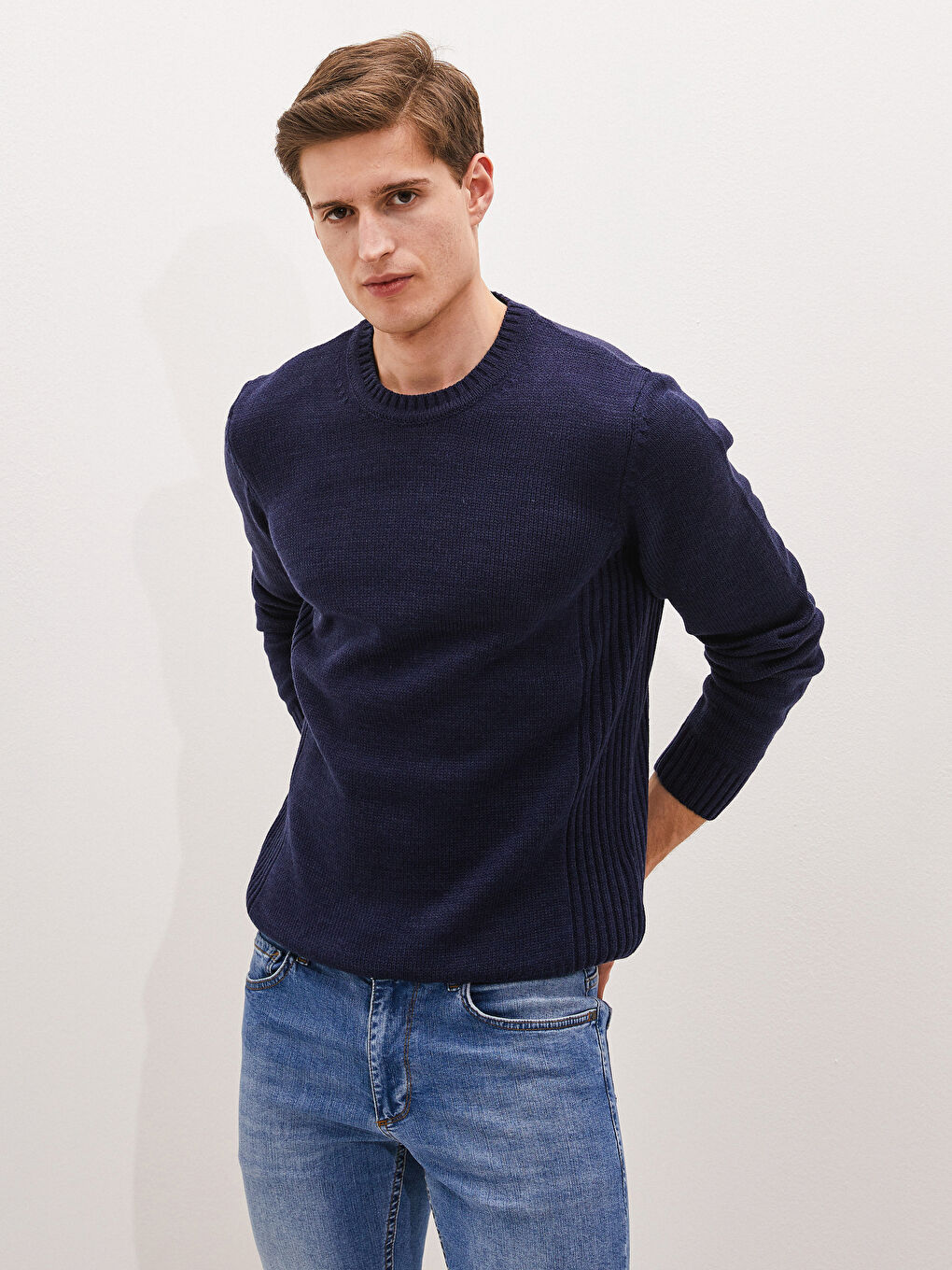 Lacivert Bisiklet Yaka Erkek Triko Kazak-2