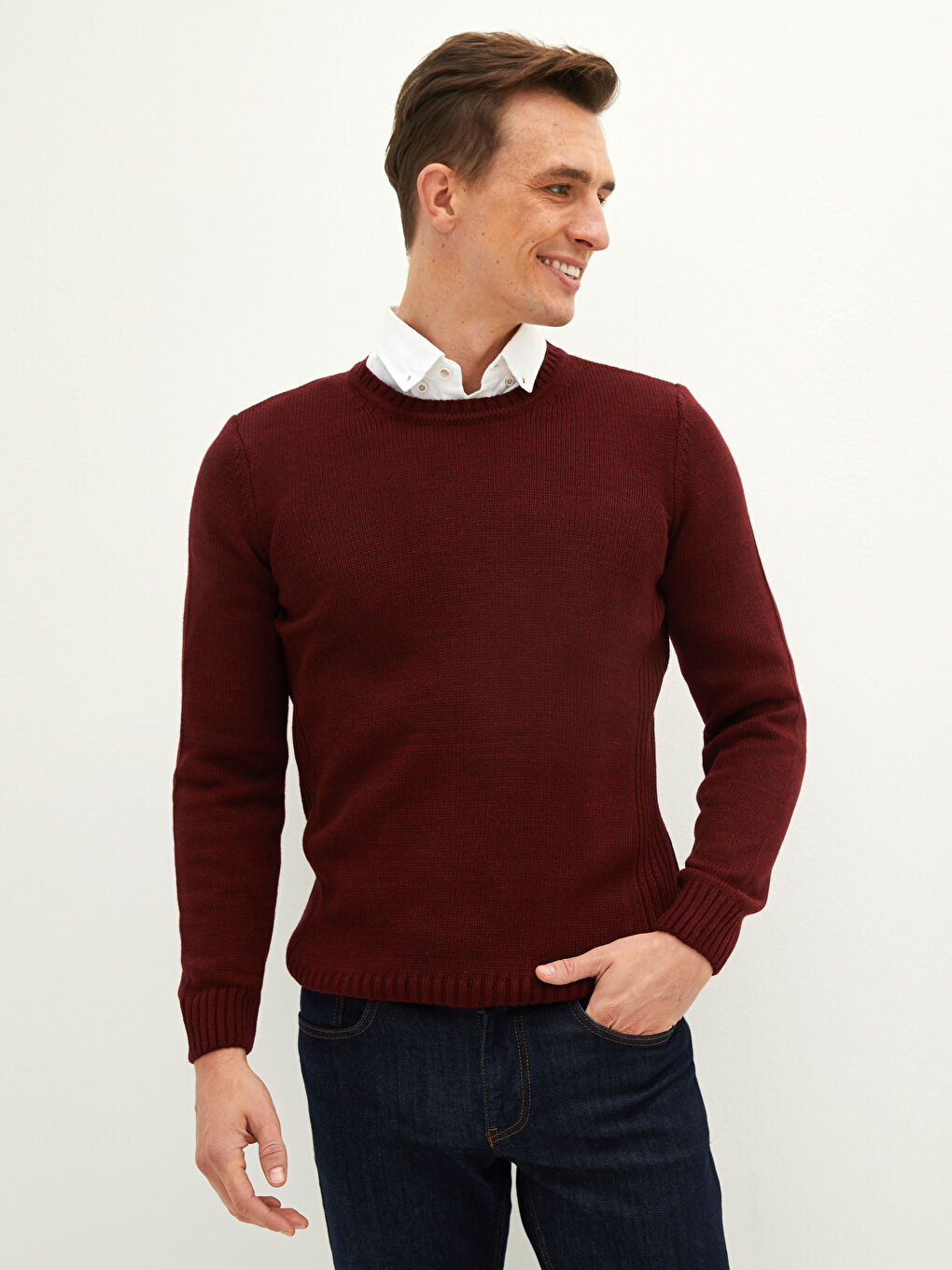 Crew Neck Long Sleeve Men's Tricot Sweater