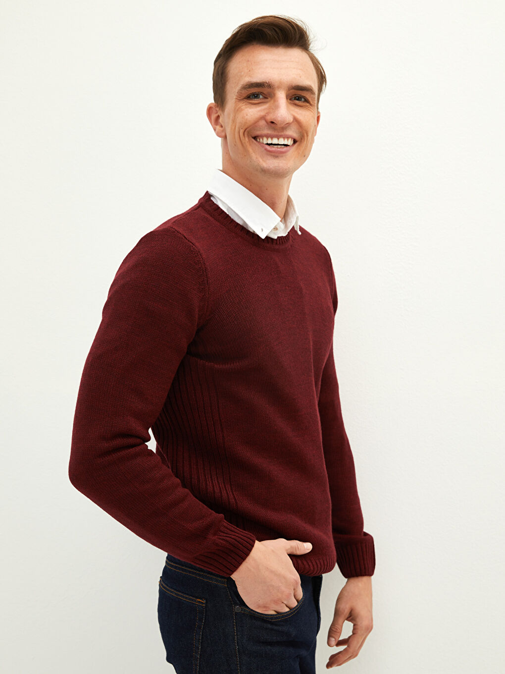 Crew Neck Long Sleeve Men's Tricot Sweater-1