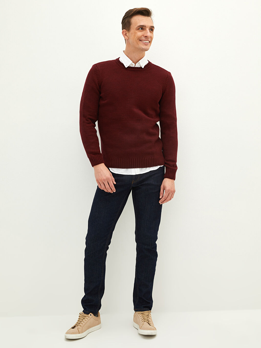 Crew Neck Long Sleeve Men's Tricot Sweater-2