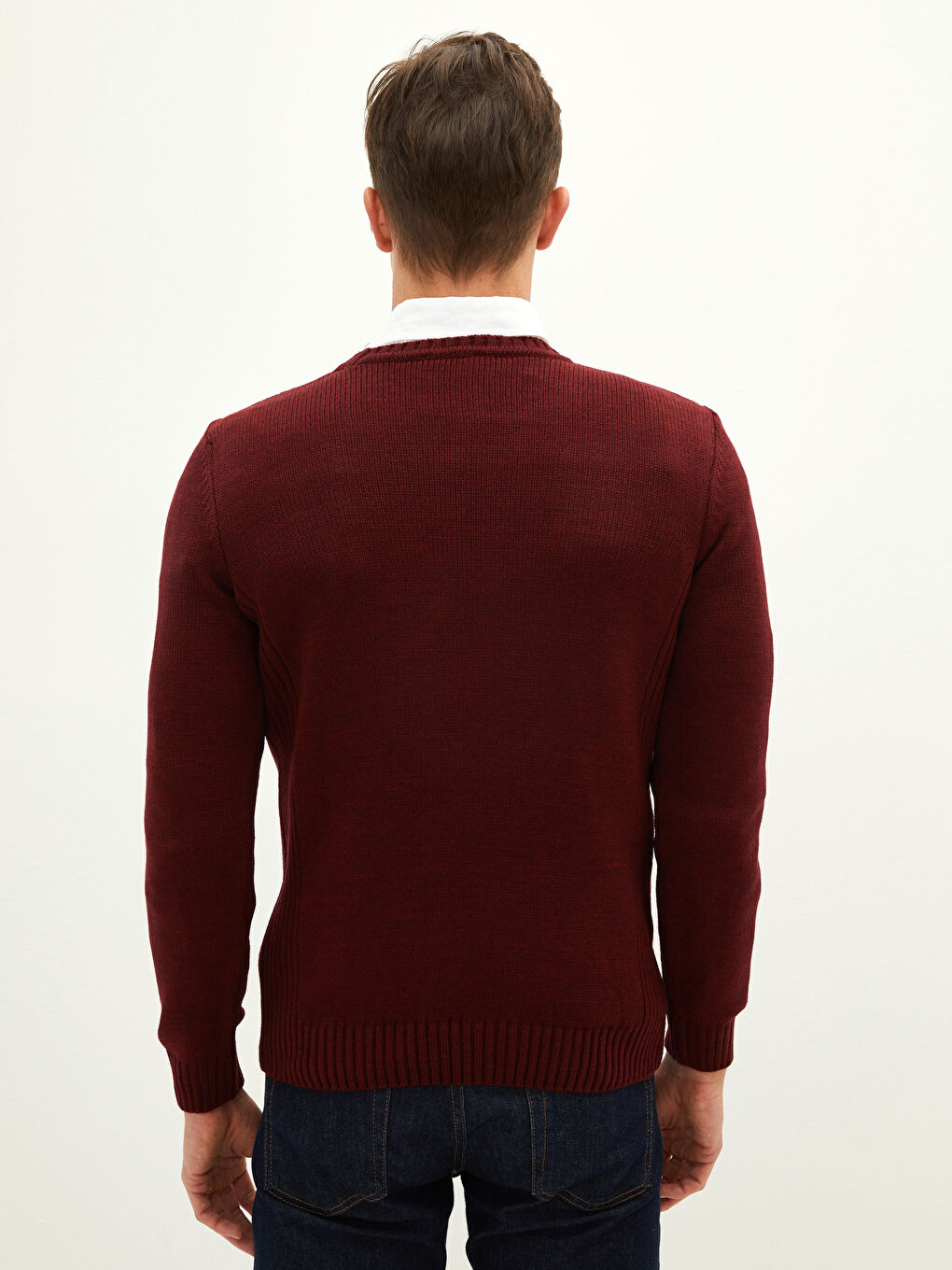 Crew Neck Long Sleeve Men's Tricot Sweater-5