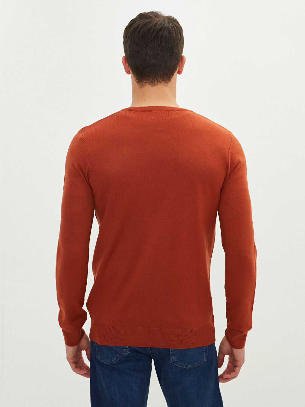 Kahverengi Bisiklet Yaka Uzun Kollu İnce Erkek Triko Kazak-4