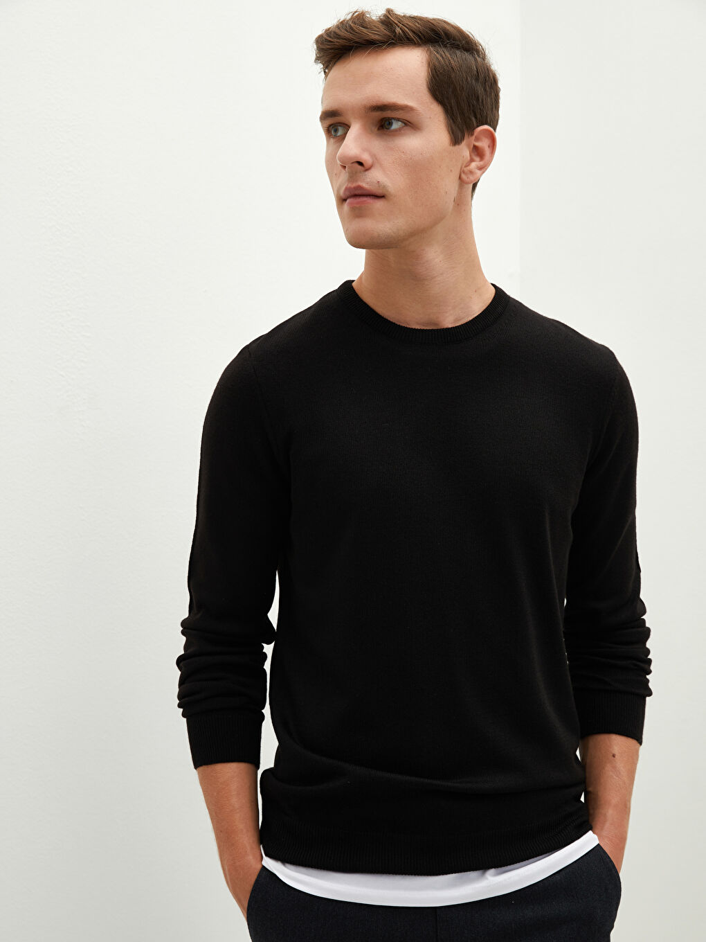 LCWAIKIKI Basic Rundhalsausschnitt Langarm Dünner Herren Strickpullover -W11437Z8-CVL