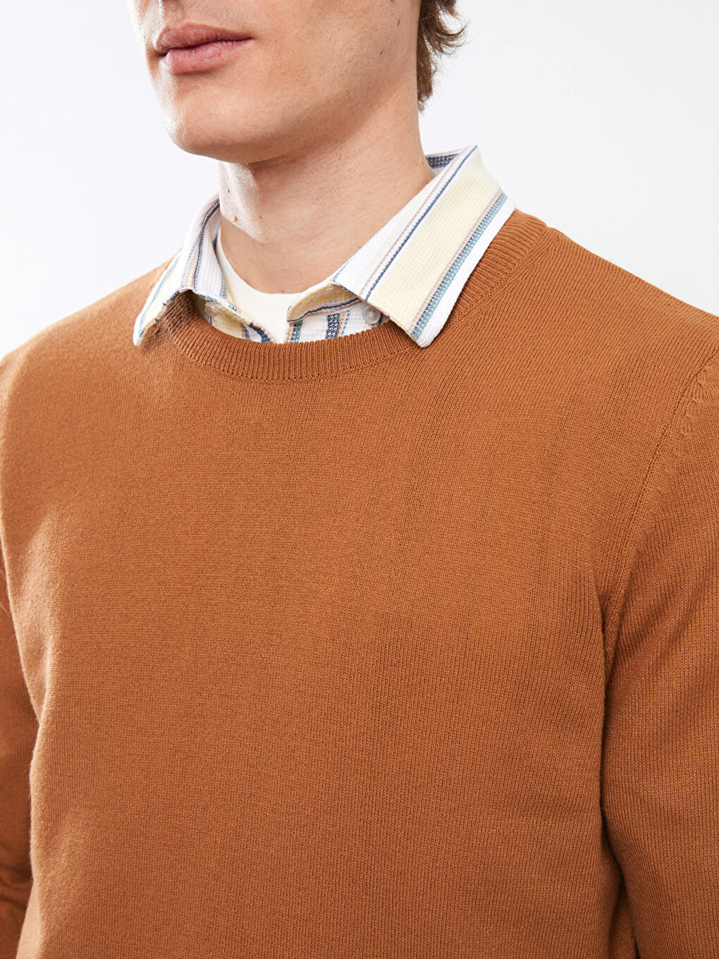 Kahverengi Bisiklet Yaka Uzun Kollu İnce Erkek Triko Kazak-3