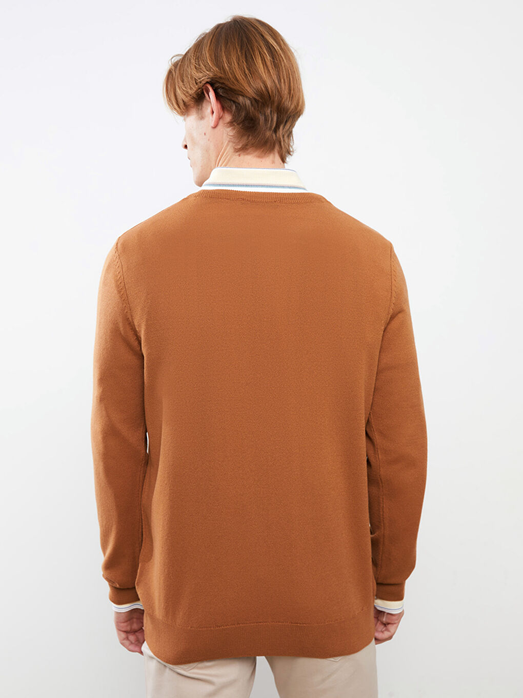 Kahverengi Bisiklet Yaka Uzun Kollu İnce Erkek Triko Kazak-4