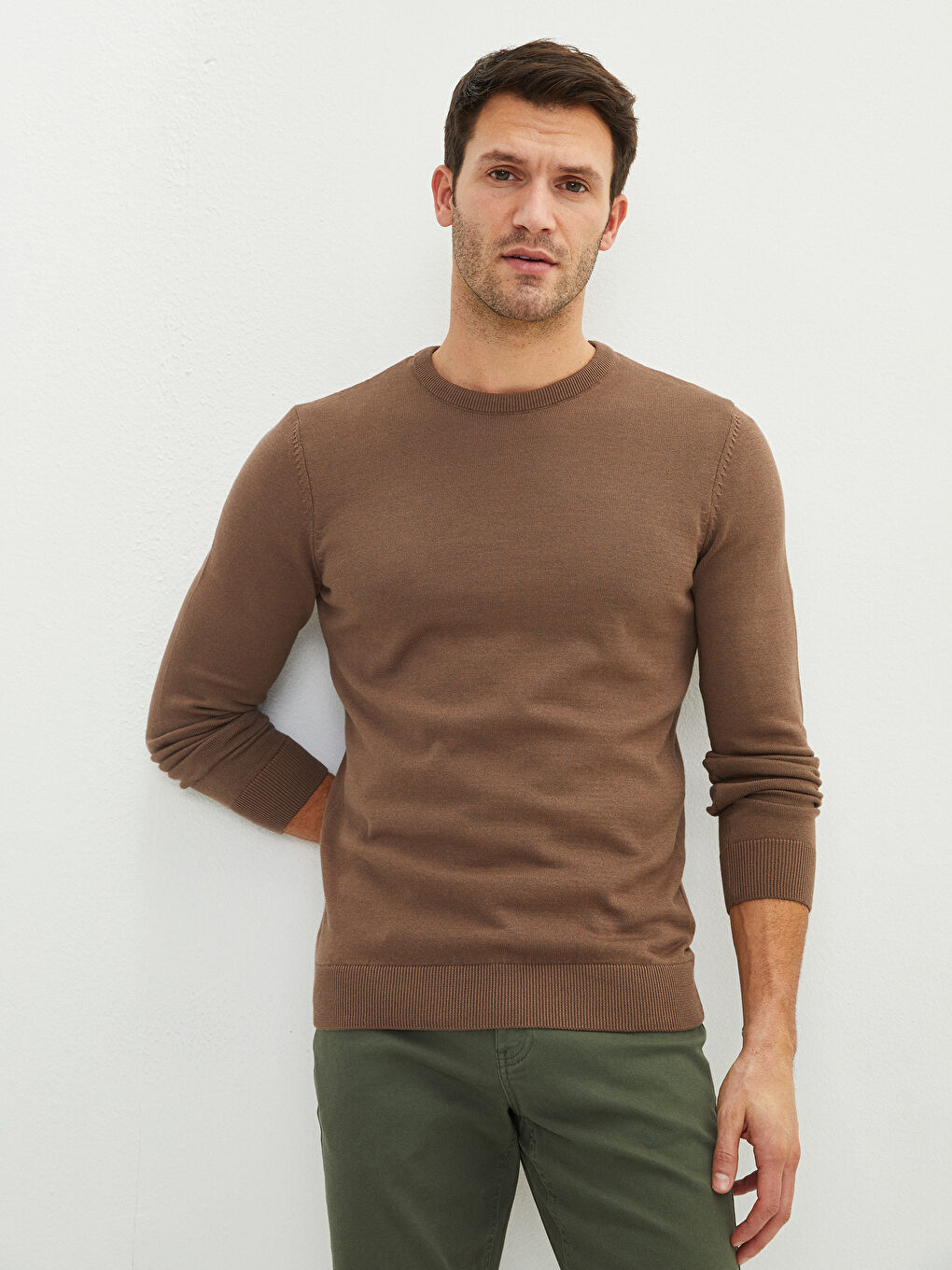 LCWAIKIKI Basic Crew Neck Long Sleeve Thin Men's Tricot Sweater -W11438Z8-CTC