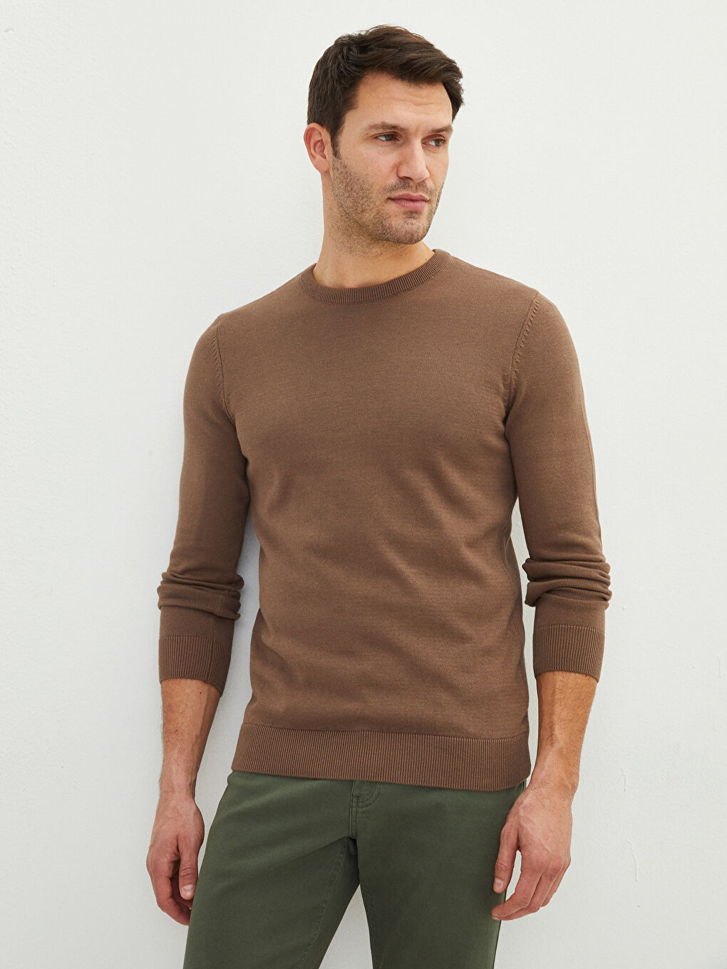 LCWAIKIKI Basic Crew Neck Long Sleeve Thin Men's Tricot Sweater -W11438Z8-CTC