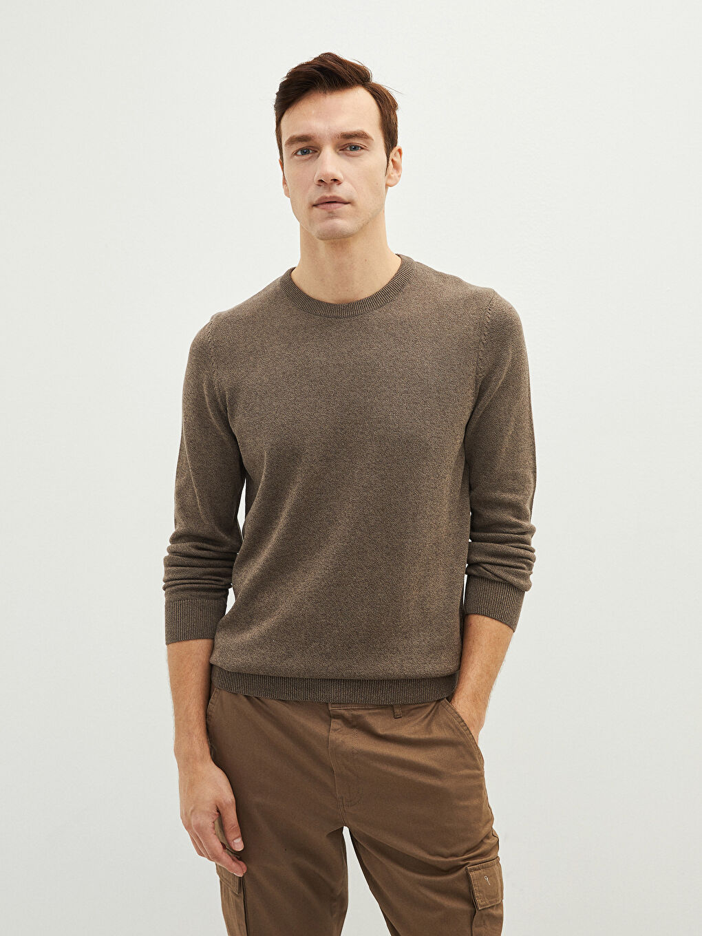 كنزة رجالي تريكو رقيق بأكمام طويلة وقبة دائرية-1