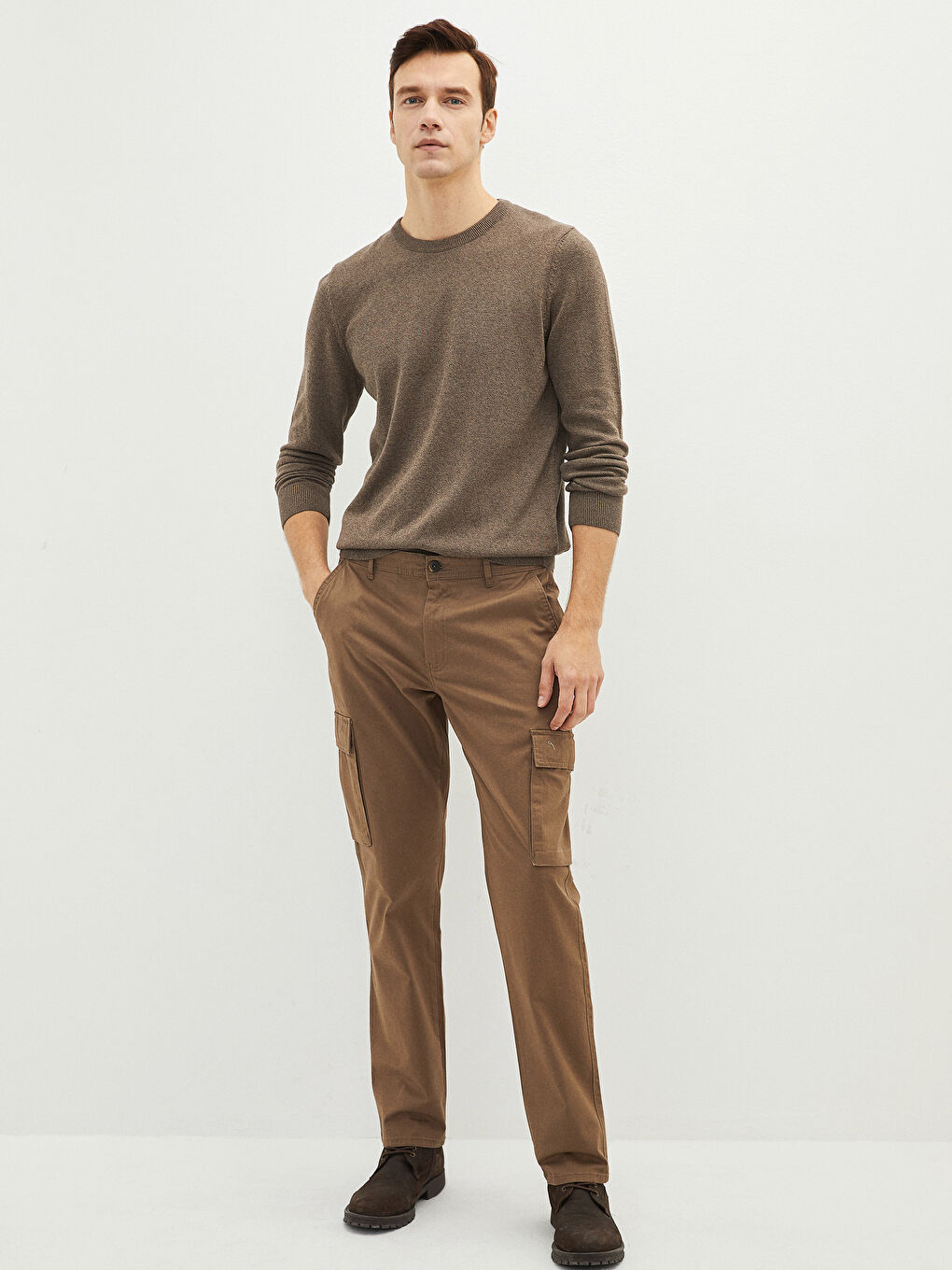 كنزة رجالي تريكو رقيق بأكمام طويلة وقبة دائرية-3