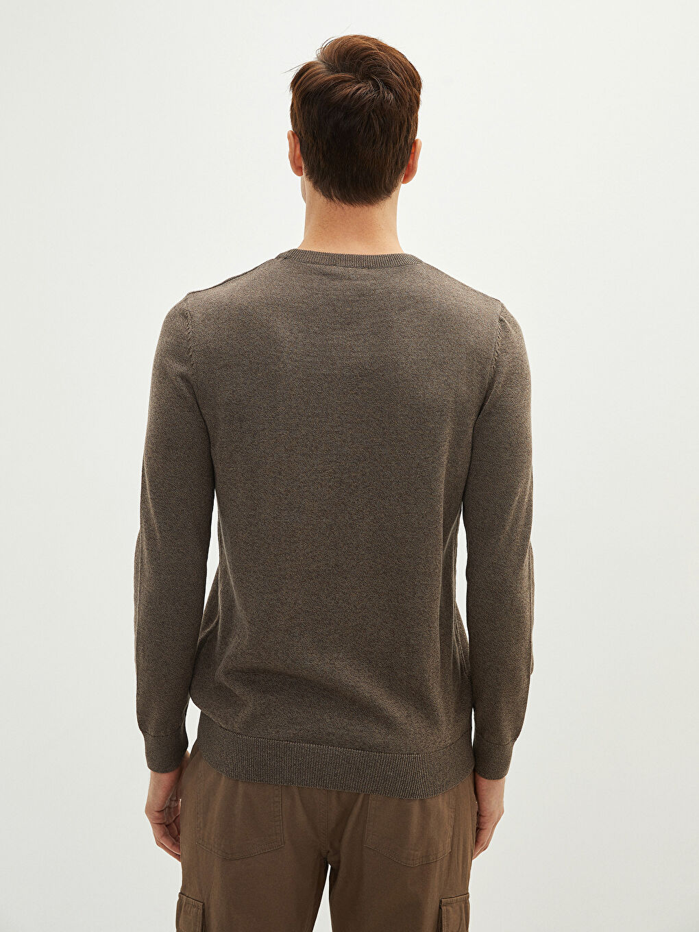 كنزة رجالي تريكو رقيق بأكمام طويلة وقبة دائرية-4