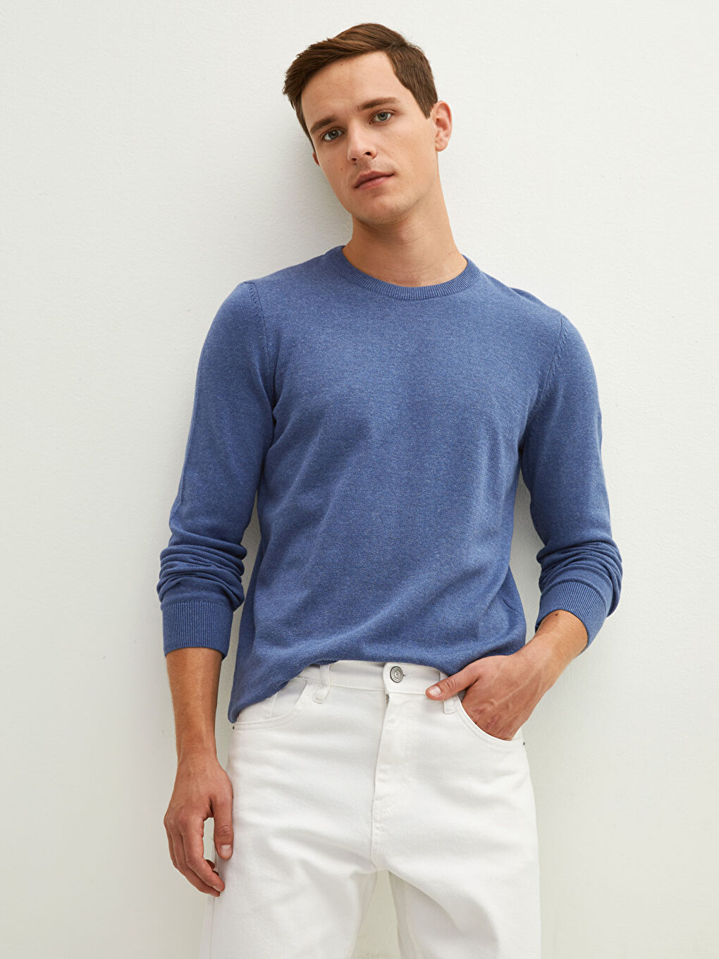 Crew Neck Long Sleeve Thin Men's Tricot Sweater-1