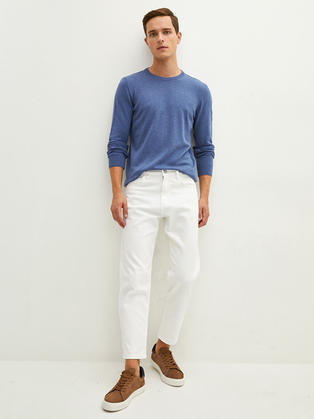 Crew Neck Long Sleeve Thin Men's Tricot Sweater-2