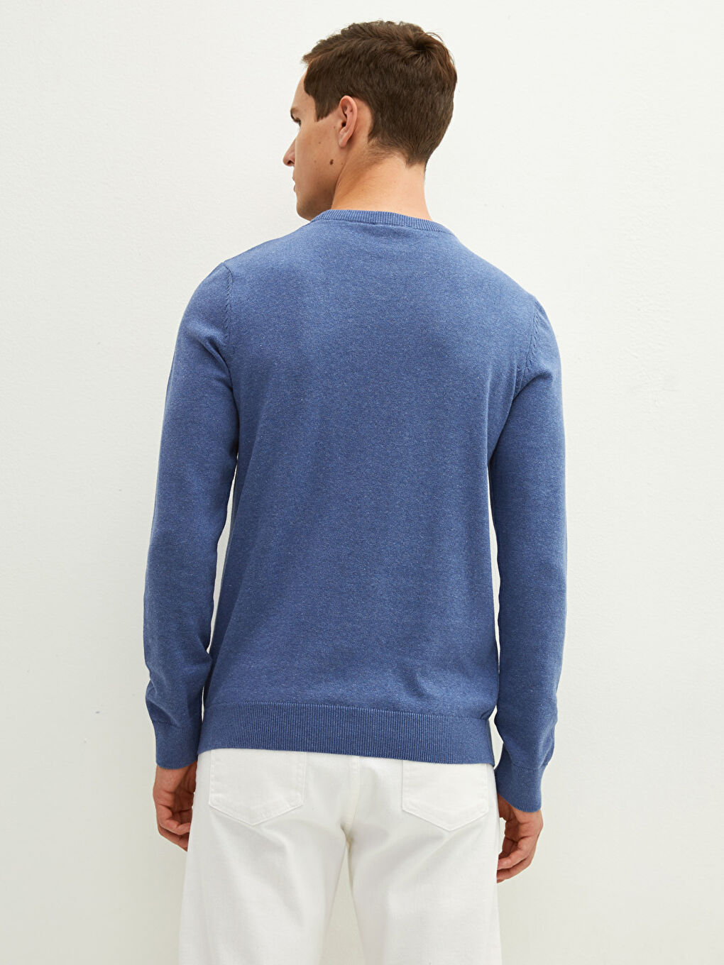Crew Neck Long Sleeve Thin Men's Tricot Sweater-3