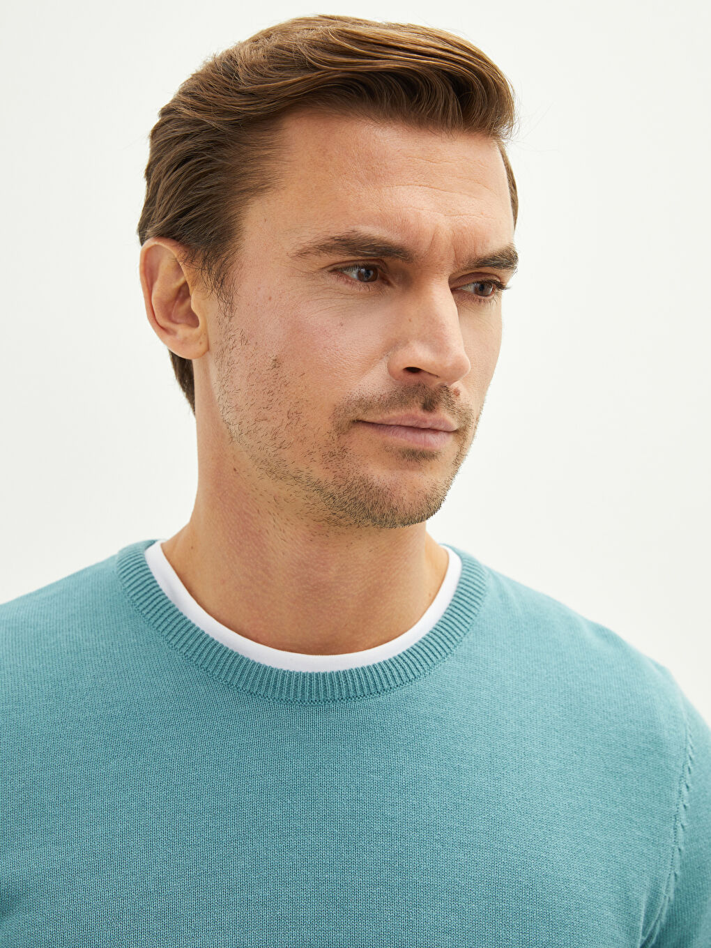 Yeşil Bisiklet Yaka Uzun Kollu İnce Erkek Triko Kazak-3