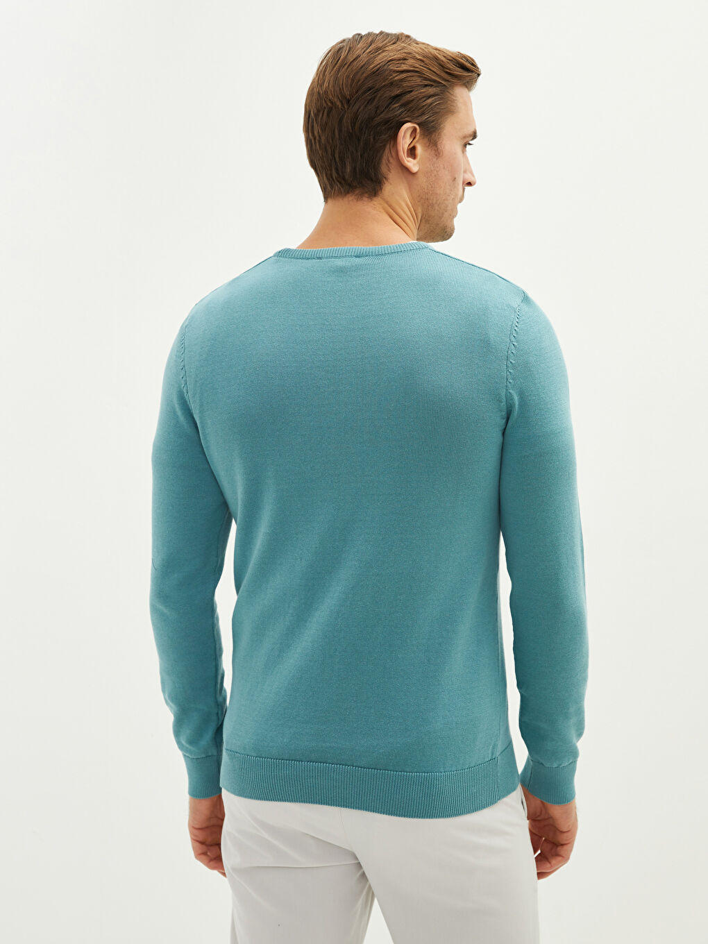 Yeşil Bisiklet Yaka Uzun Kollu İnce Erkek Triko Kazak-4