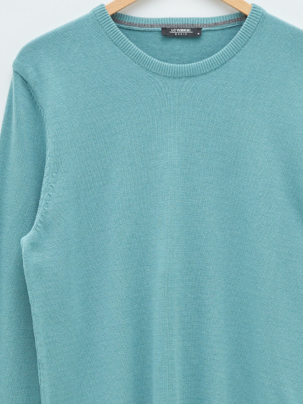 Yeşil Bisiklet Yaka Uzun Kollu İnce Erkek Triko Kazak-7