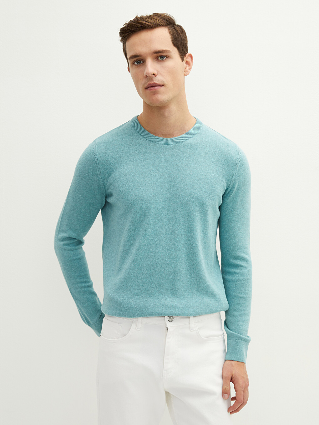 Rundhalsausschnitt Langarm Dünner Herren Strickpullover-1