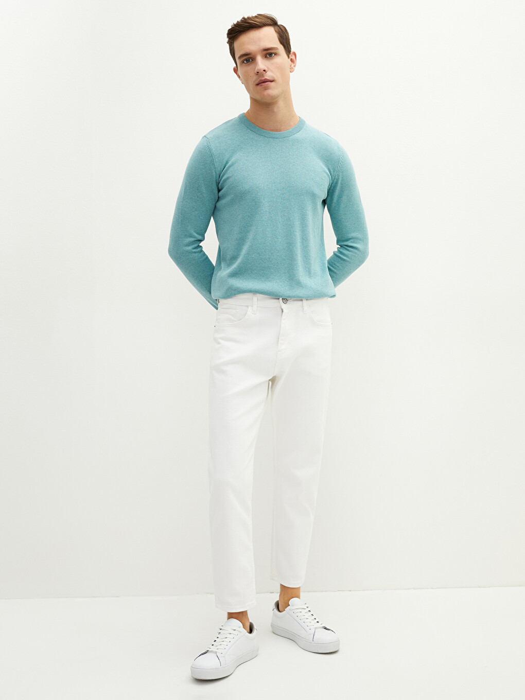 Rundhalsausschnitt Langarm Dünner Herren Strickpullover-2