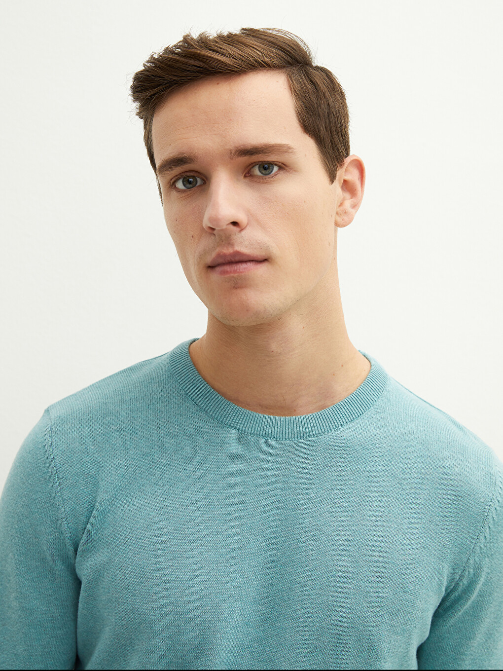 Rundhalsausschnitt Langarm Dünner Herren Strickpullover-3