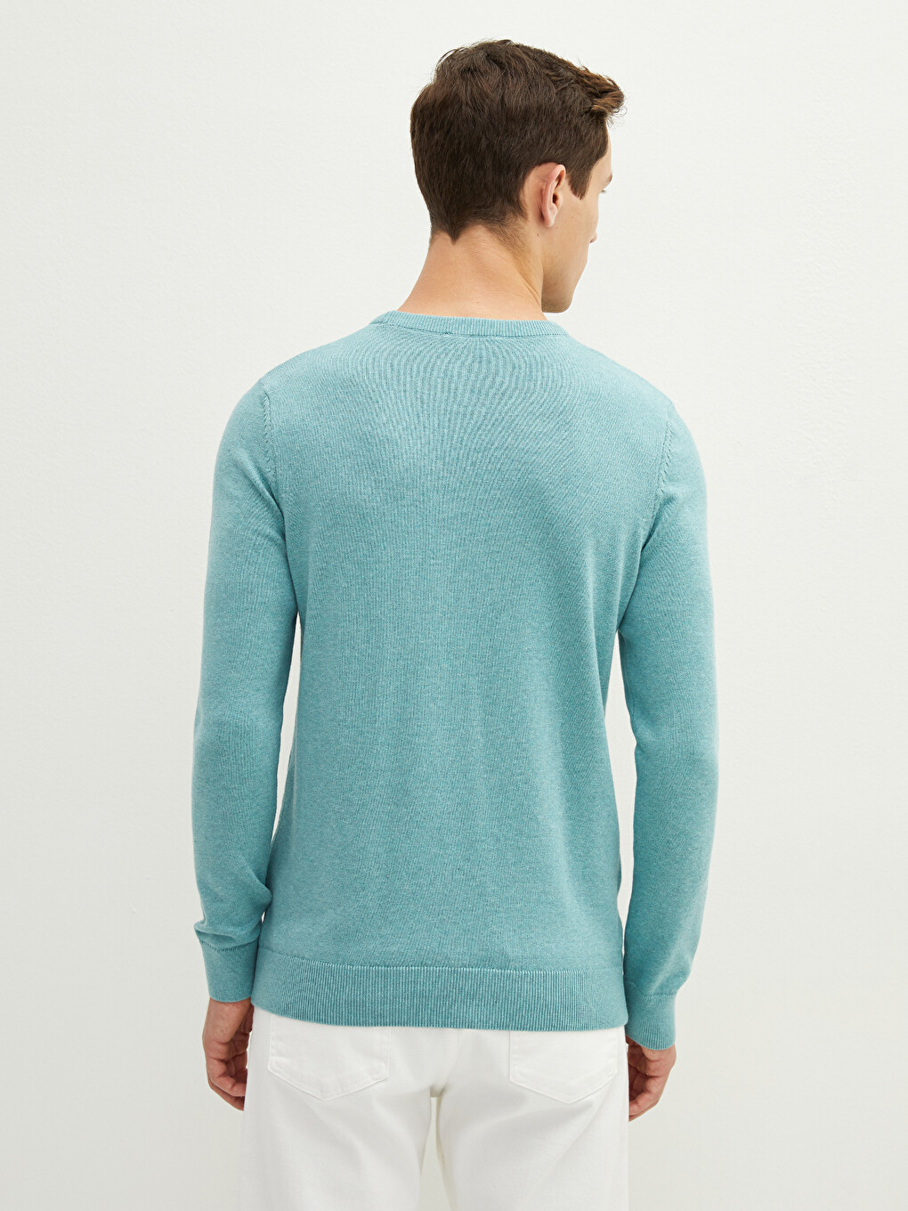 Rundhalsausschnitt Langarm Dünner Herren Strickpullover-4