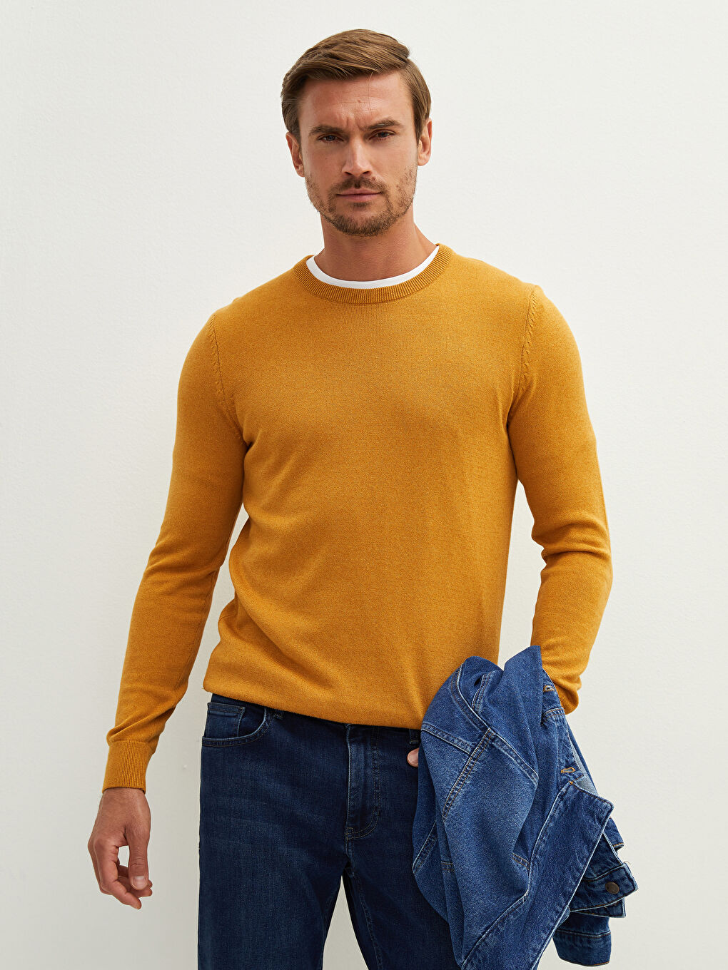 Crew Neck Long Sleeve Thin Men's Tricot Sweater-1