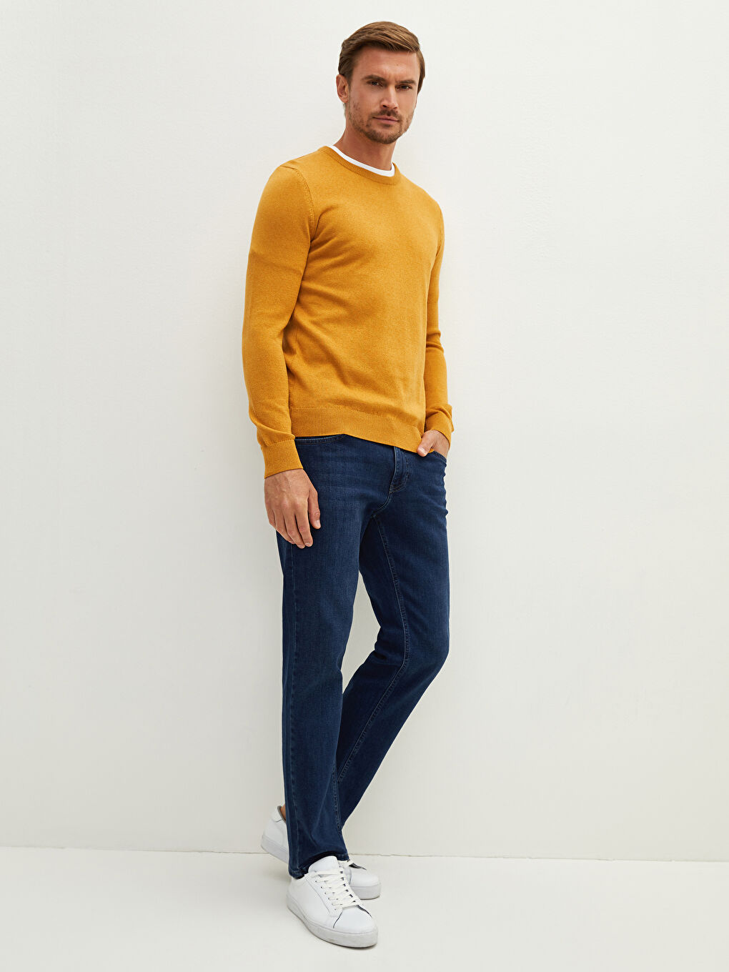 Crew Neck Long Sleeve Thin Men's Tricot Sweater-2