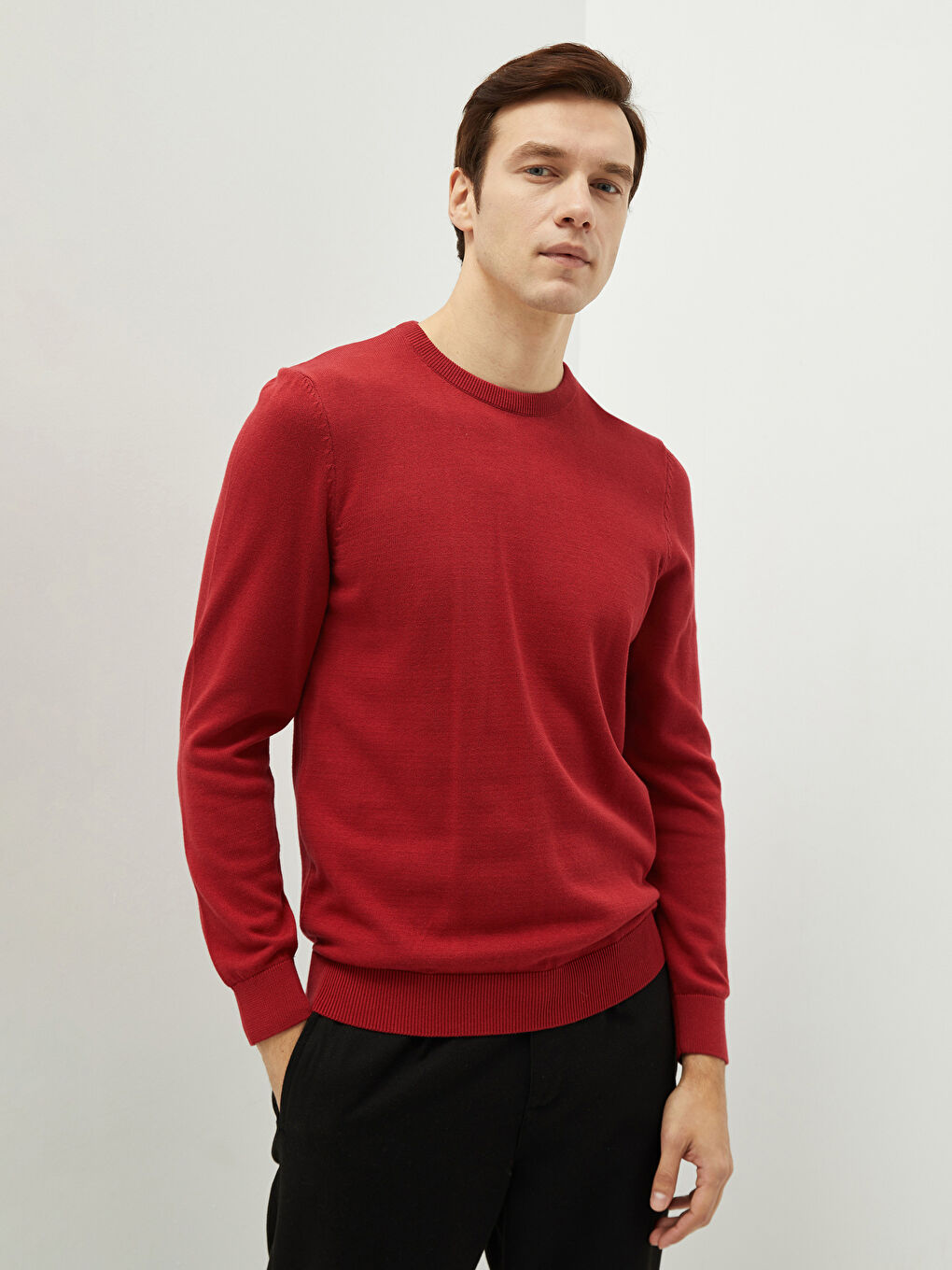 LCWAIKIKI Basic Crew Neck Long Sleeve Thin Men's Tricot Sweater -W11438Z8-R3P