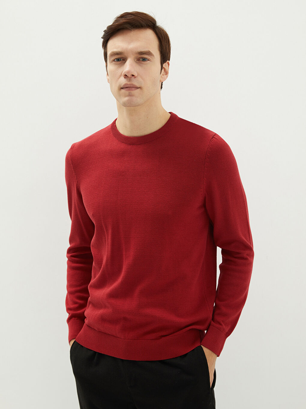 LCWAIKIKI Basic Crew Neck Long Sleeve Thin Men's Tricot Sweater -W11438Z8-R3P