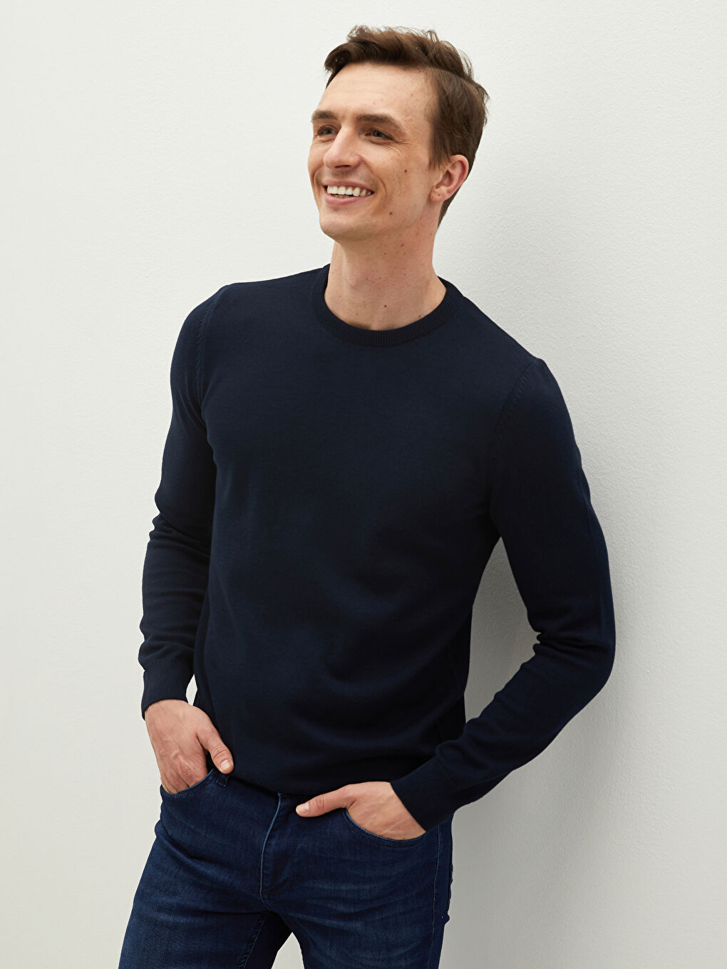 LCWAIKIKI Basic Rundhalsausschnitt Langarm Dünner Herren Strickpullover -W11438Z8-RFH