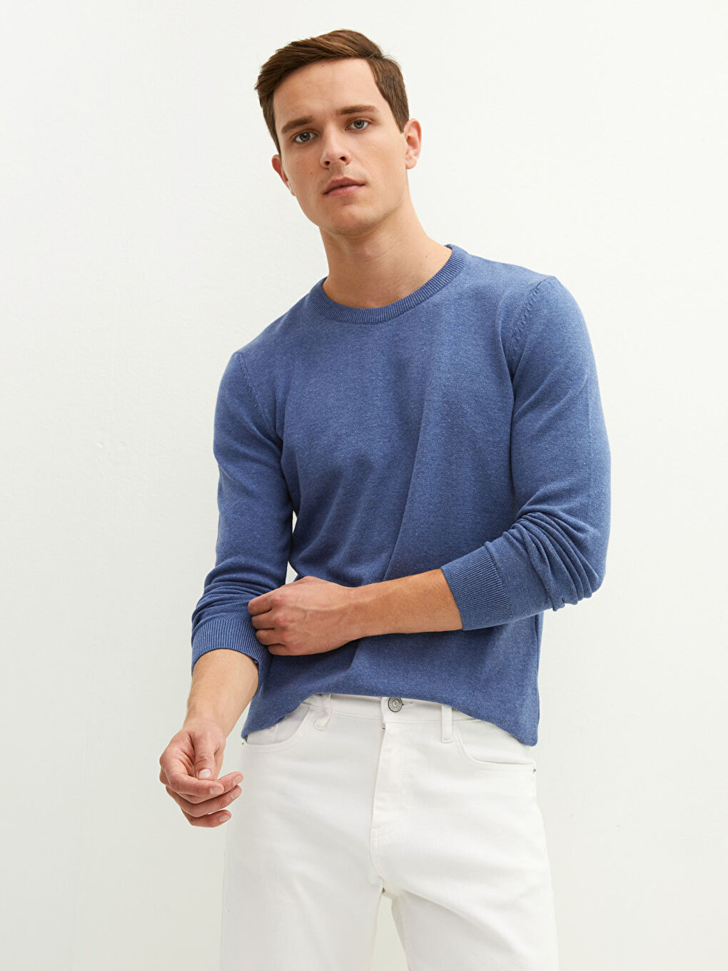 Crew Neck Long Sleeve Thin Men's Tricot Sweater-4