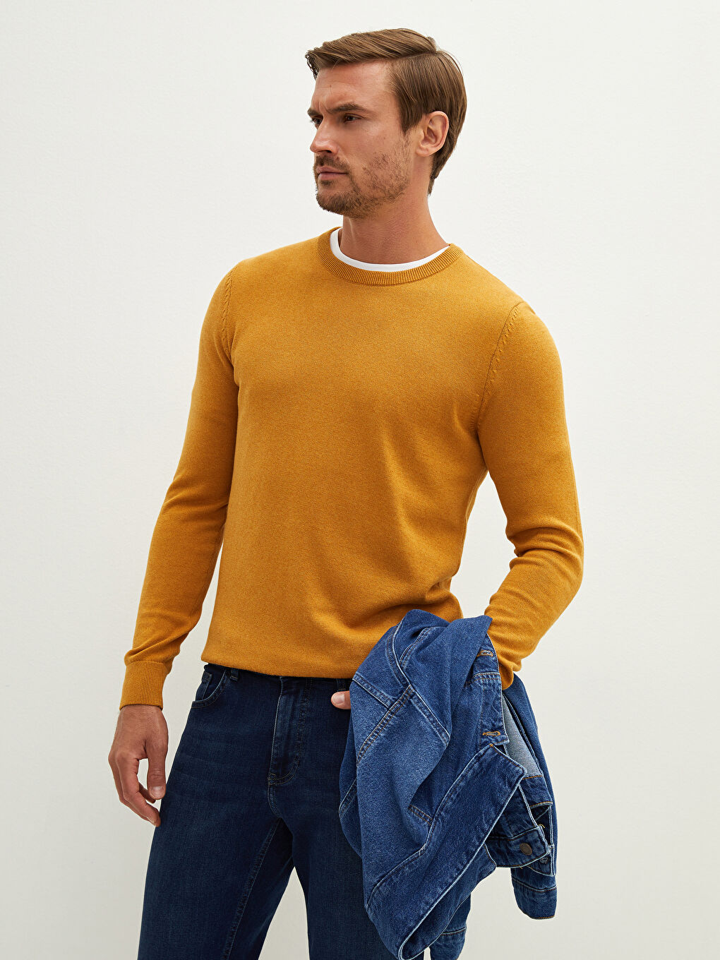 Crew Neck Long Sleeve Thin Men's Tricot Sweater