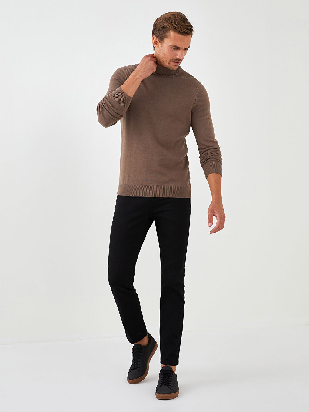 Turtleneck Long Sleeve Thin Men's Tricot Sweater-2