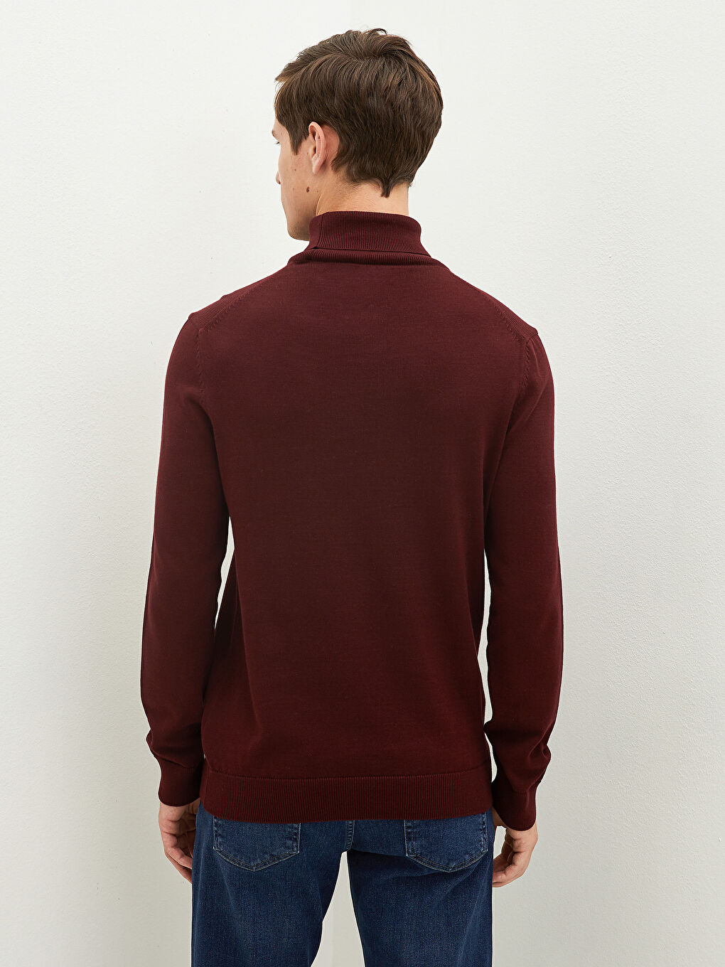 Bordo Balıkçı Yaka Uzun Kollu İnce Erkek Triko Kazak-4