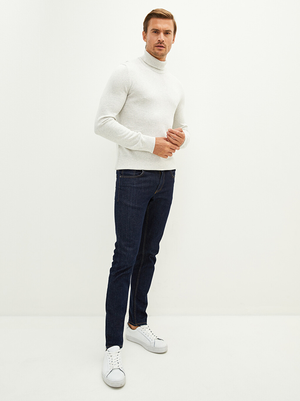 Turtleneck Long Sleeve Thin Men's Tricot Sweater-3