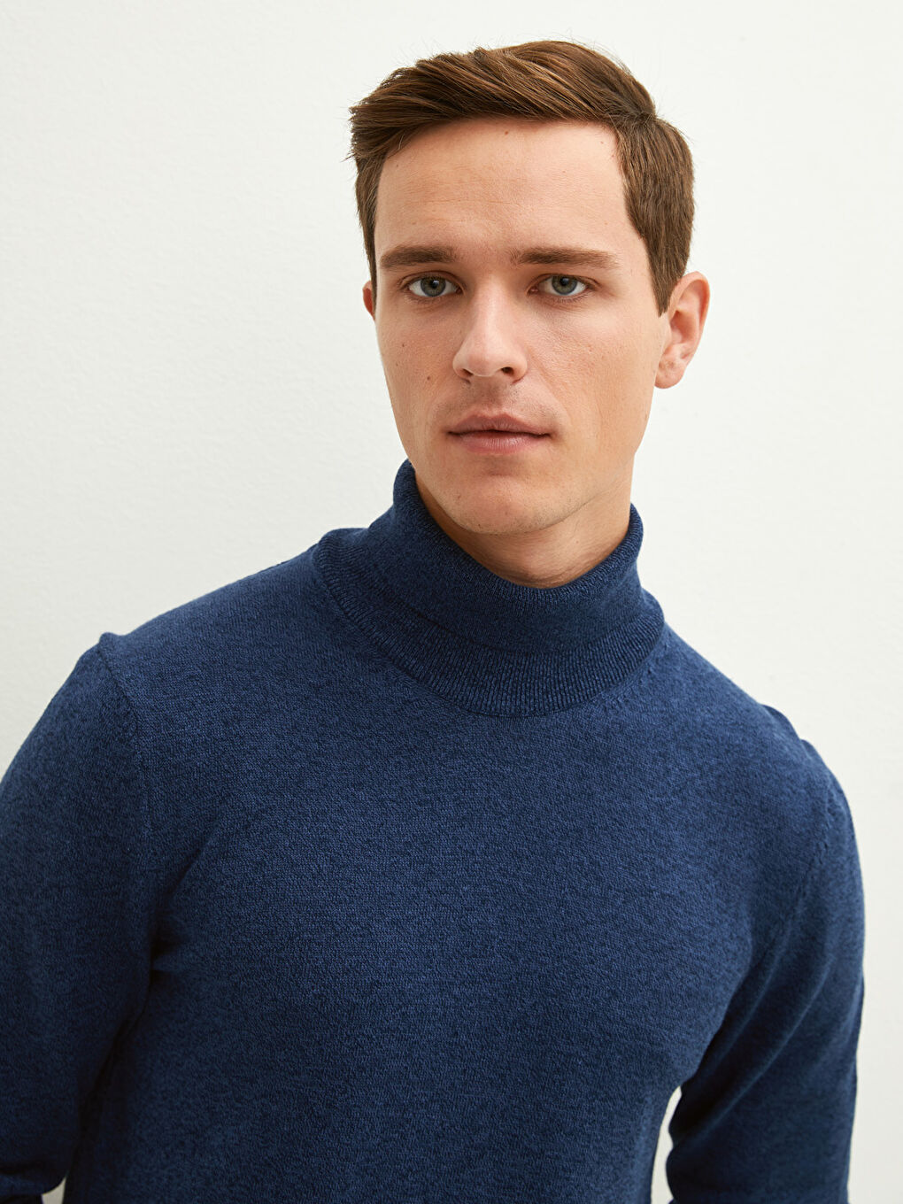 Lacivert Balıkçı Yaka Uzun Kollu İnce Erkek Triko Kazak-1