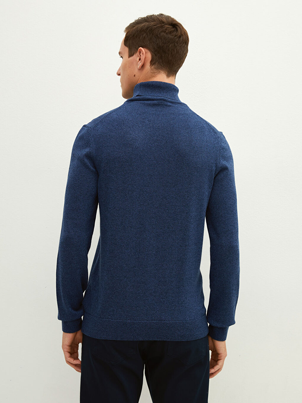 Lacivert Balıkçı Yaka Uzun Kollu İnce Erkek Triko Kazak-3