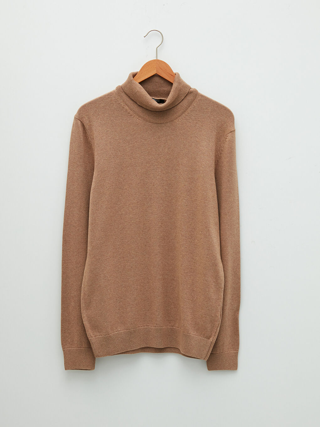 Bej Balıkçı Yaka Uzun Kollu İnce Erkek Triko Kazak-5